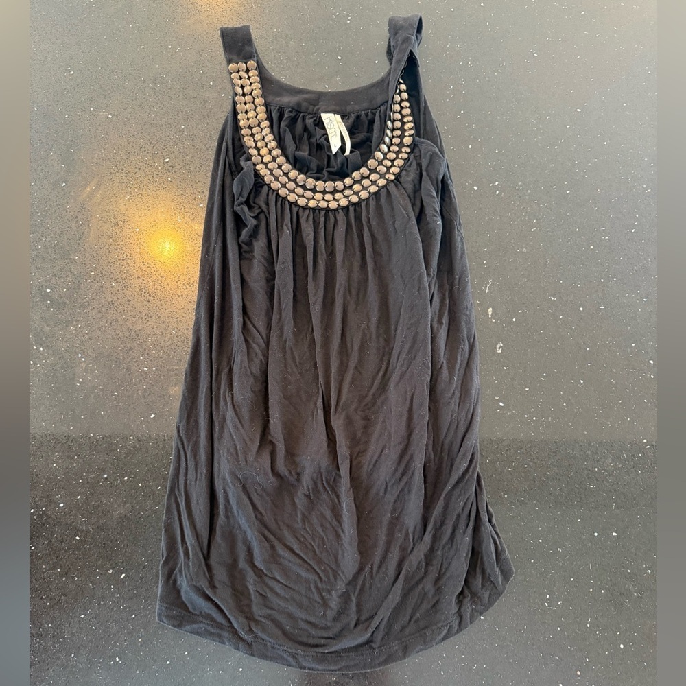 Black Sleeveless Kische Beaded-Neck Tank